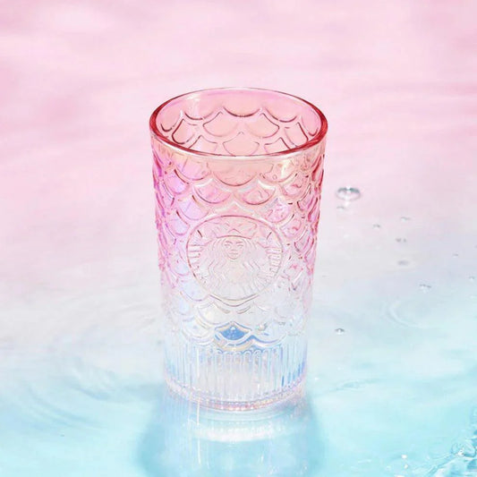 Starbucks 450ml/15oz Anniversary Phantom Pink Gradient Mermaid Scale Crafted Glass Cup