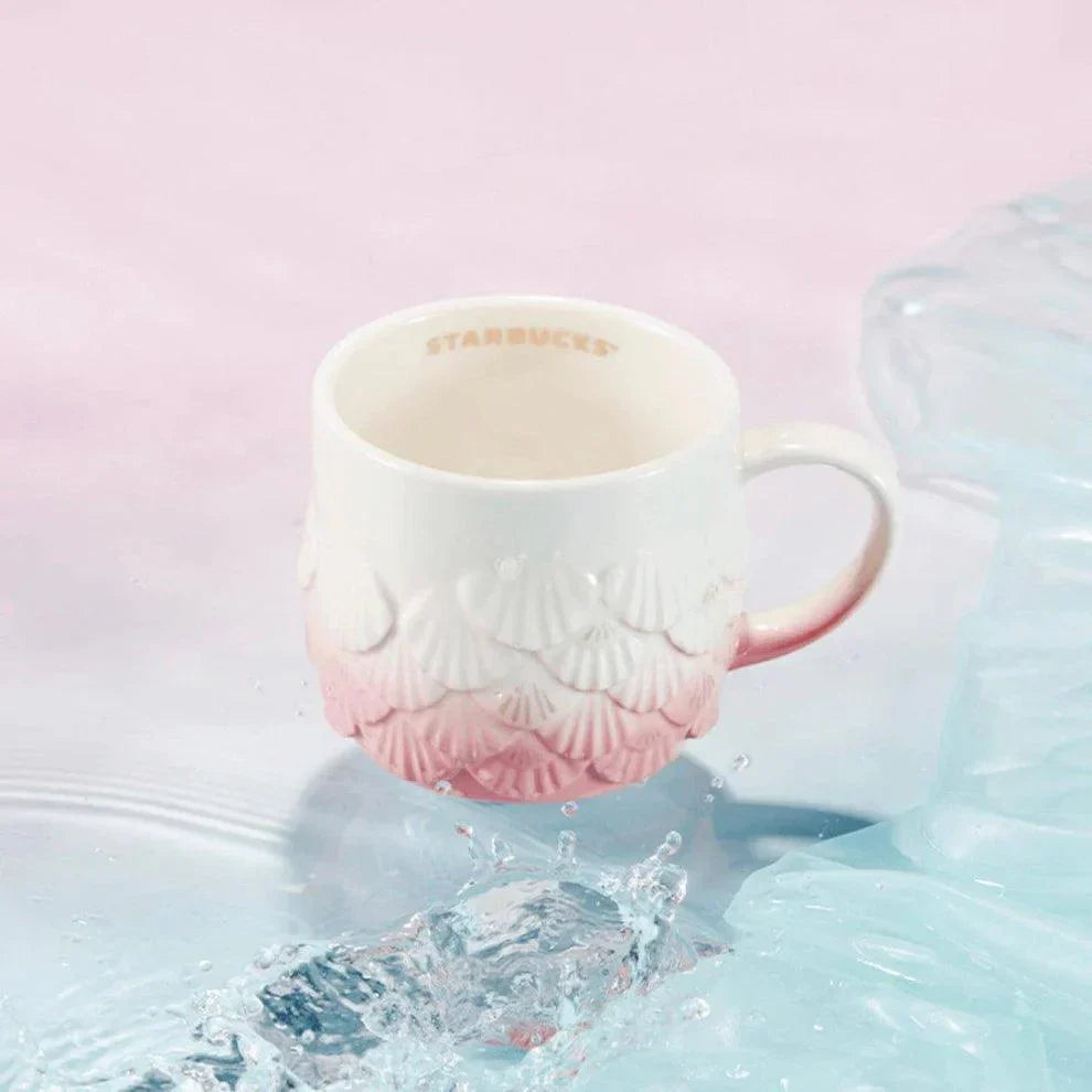 Starbucks 414ml/14oz Anniversary Phantom Pink Gradient Embossed Mermaid Scale Ceramic Mug