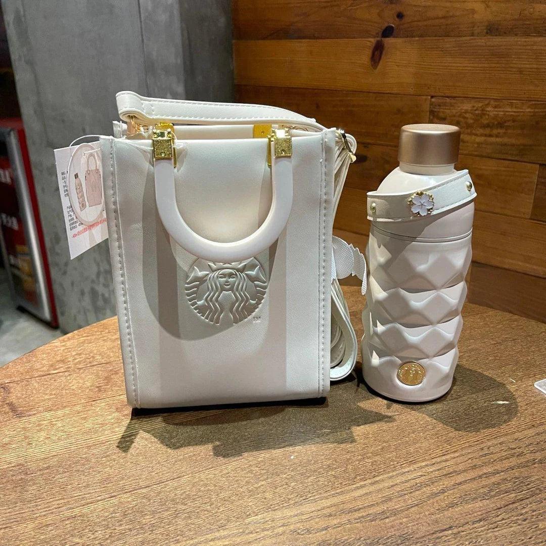 Starbucks White Set of Bag and Stainless Steel Bottle 400ml/13,53oz (Starbucks China Sakura 2022 Collection ) 