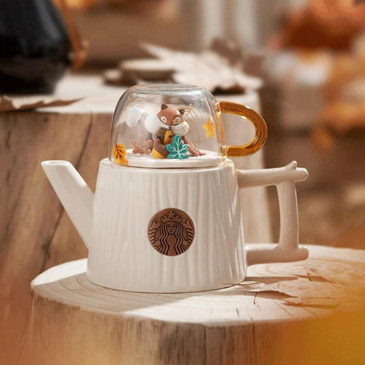 400ml/14oz Warm Autumn Squirrel Cup and Teapot Set (Starbucks Autumn Forest 2022)