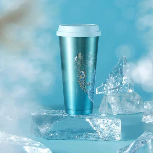 Starbucks 500ml/17oz Anniversary Ocean Two-Tailed Mermaid Stainless Steel Cup