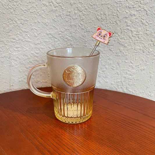 Starbucks Yellow 440ml Glass Cup with Pink Tiger Head Stirrer (Starbucks China 2022 Chinese Lunar New Year Collection)