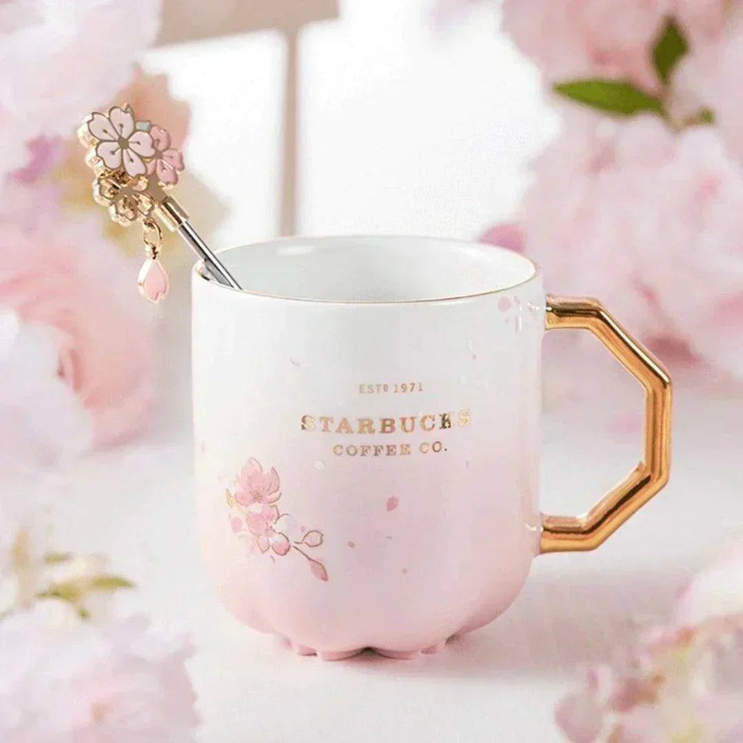 Pink Sakura Ceramic Mug with Stirrer 400ml/13,53oz  (Starbucks China Sakura Cherry Blossom 2022 Collection)