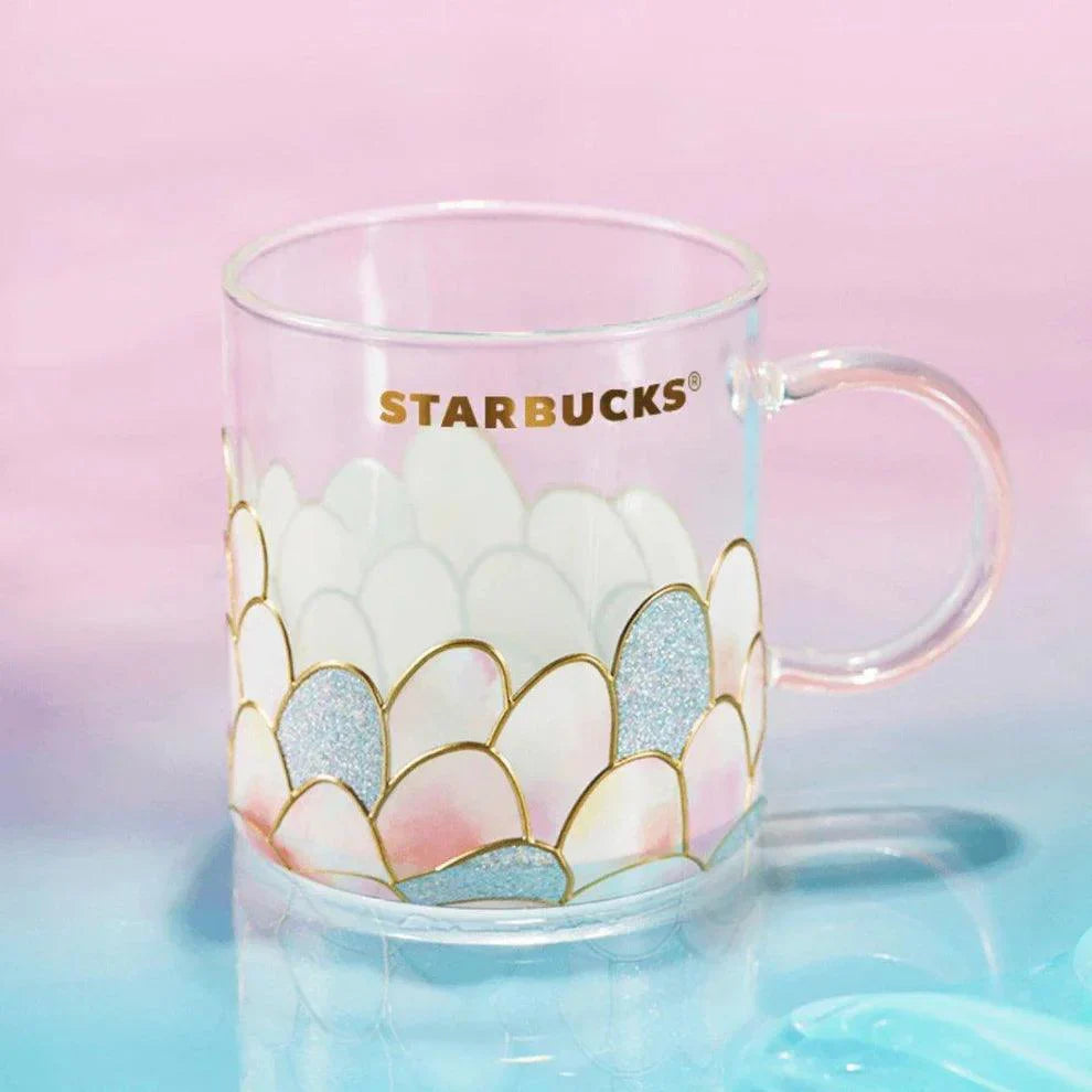 Starbucks 355ml/12oz Anniversary Phantom Pink Mermaid Scale Pattern Glass Cup