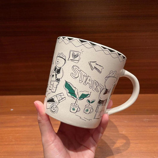 473ml/16oz Coffee Making Doodle Ceramic Mug  (Starbucks Wizard Bear 2022 Collection) 