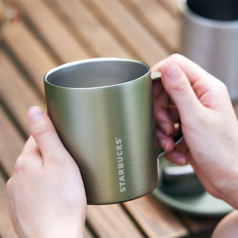 414ml/14oz Starbucks Stainless Steel Green Grey Outdoor Camping Cup