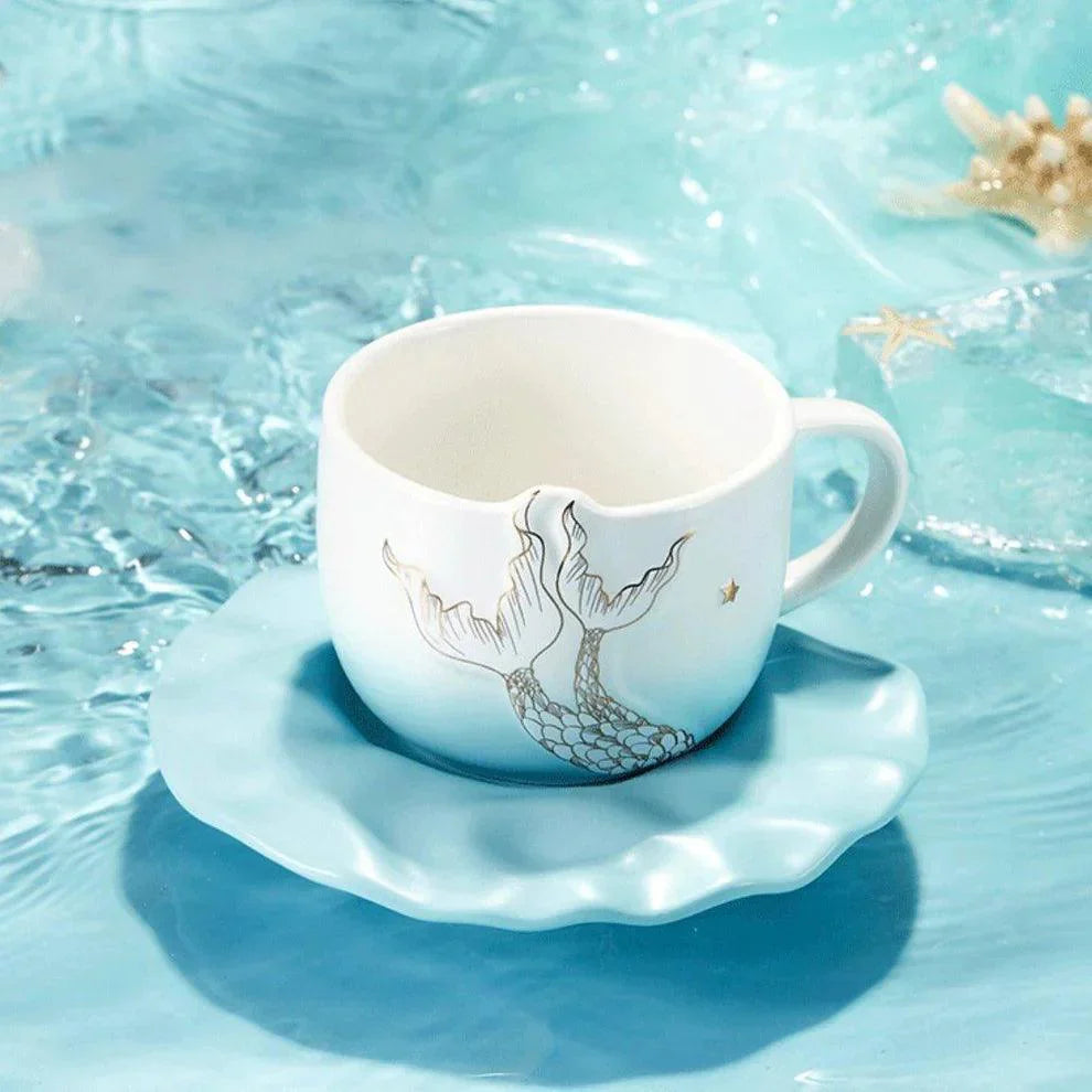 Starbucks 296ml/10oz Anniversary Ocean Mermaid Coffee Cup with Sea-wave Saucer