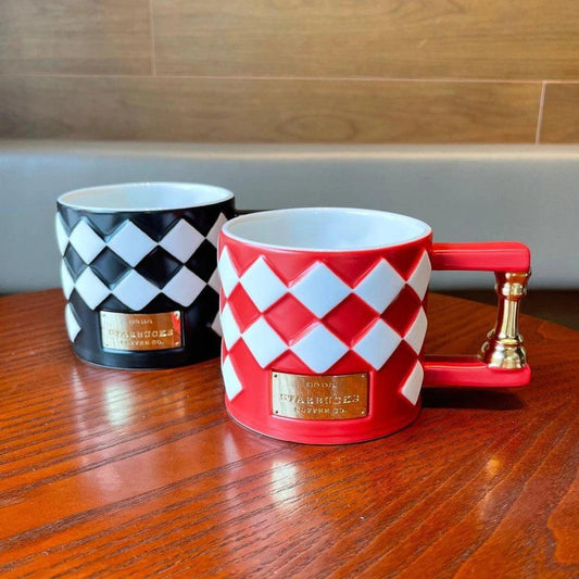 Black and Red Checkered Couple Ceramic Mugs 355ml / 12oz (Starbucks China Valentine's Day (chess) 2022 Collection) 