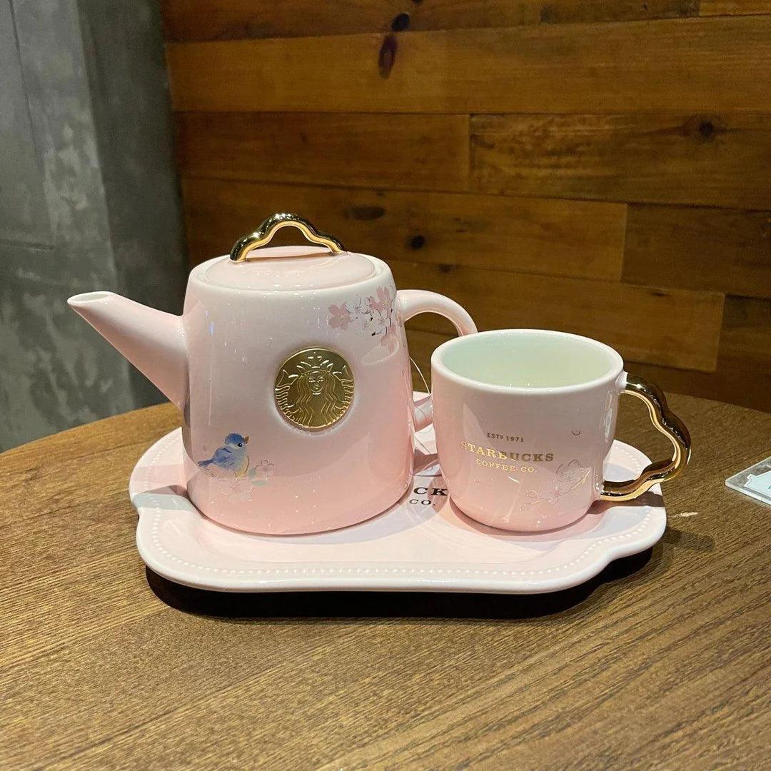 Starbucks Sakura Ceramic Kettle Tea Pot and Cup Set (Starbucks China Sakura 2022 Collection ) 