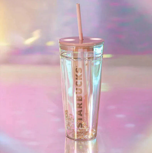 Starbucks China 2021 Pink Rose Gold 20oz Double Wall Glass Straw Cup