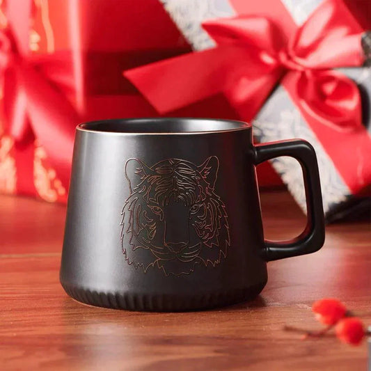 Reserve Black Embossed Tiger Head Ceramic Mugs 355ml/12oz (Starbucks Reserve New Year of Tiger Collection 2022) 