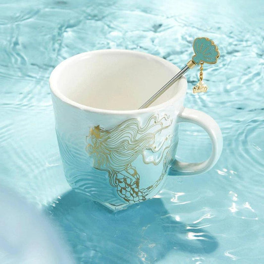 Starbucks 414ml/14oz Anniversary Ocean Blue Gradient Spindrift Ceramic Mug with Stirrer