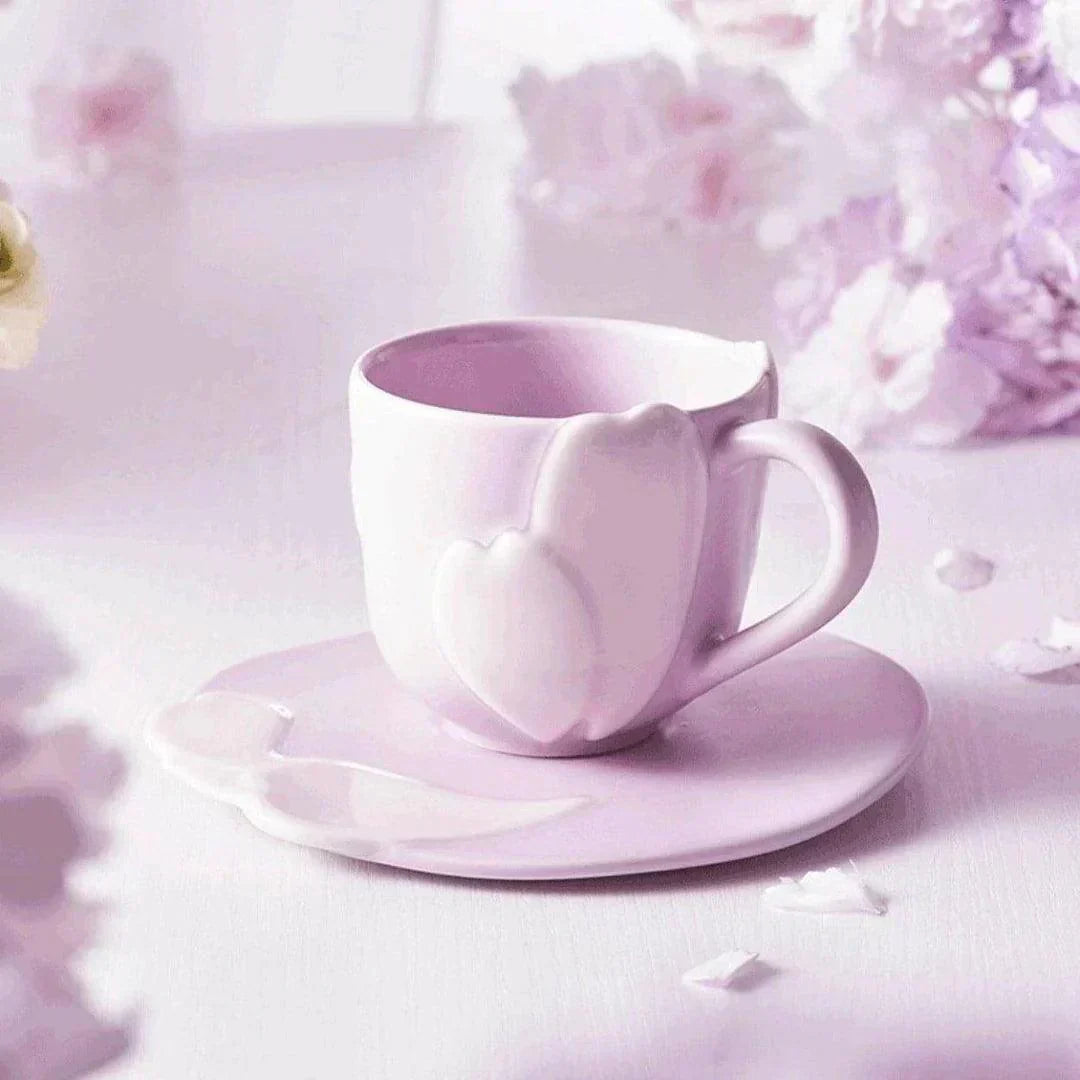 Purple Sakura Petals Ceramic Mug and Plate 237ml/8,01oz (Starbucks China Sakura Cherry Blossom 2022 Collection ) 