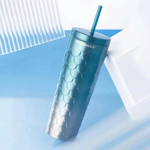 Starbucks 591ml/20oz Gradient Blueish Green Mermaid Scale Stainless Steel Straw Cup