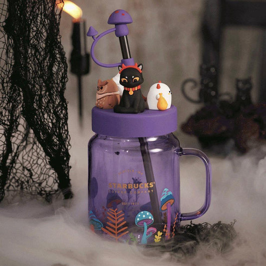 Utterly Adorable Purple Halloween Mason Glass Cup - Ann Ann Starbucks