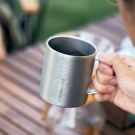 414ml/14oz Starbucks Stainless Steel Silver Grey Outdoor Camping Cup