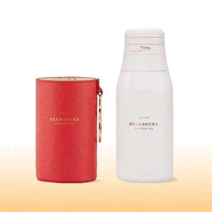 White Stainless Steel Bottle with Red Pouch 355ml/ 12oz (Starbucks China Chinese Lunar New Year of Tiger Collection) 