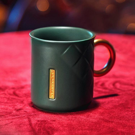 Green Ceramic Mug with Gold Handle