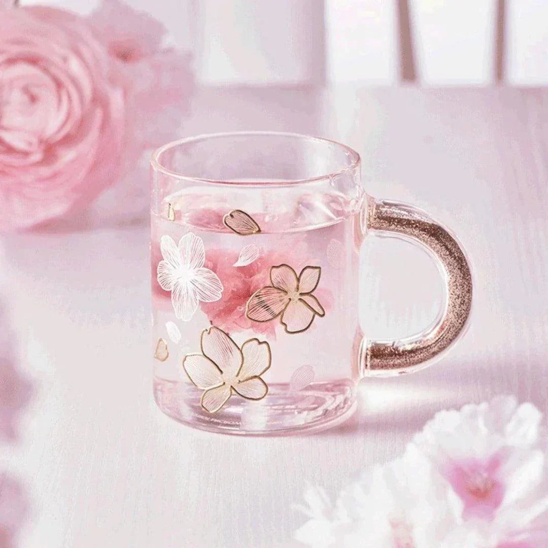 Sakura Glass Mug with Glitter Handle 355ml/12oz (Starbucks China Sakura Cherry Blossom 2022 Collection ) 