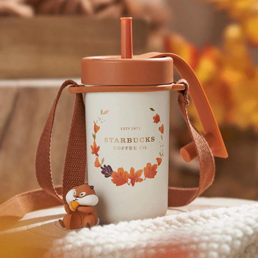 390ml/13oz Squirrel Maple Leaf Stainless Steel Straw Cup (Starbucks Autumn Forest 2022)