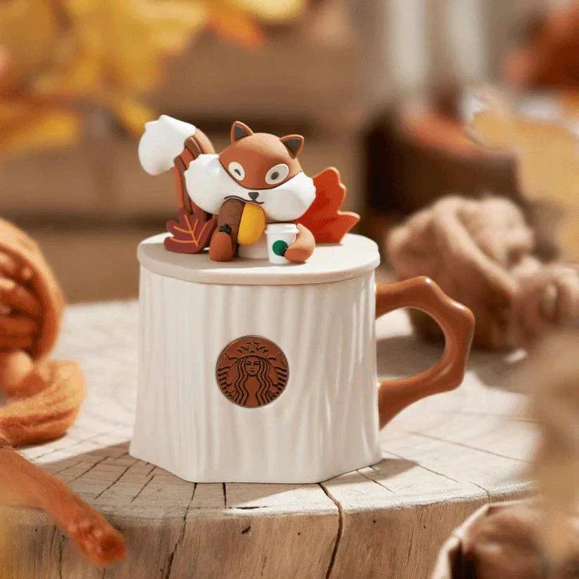 390ml/13oz Starbucks Logo Ceramic Mug with Squirrel & Tree Stump Lid