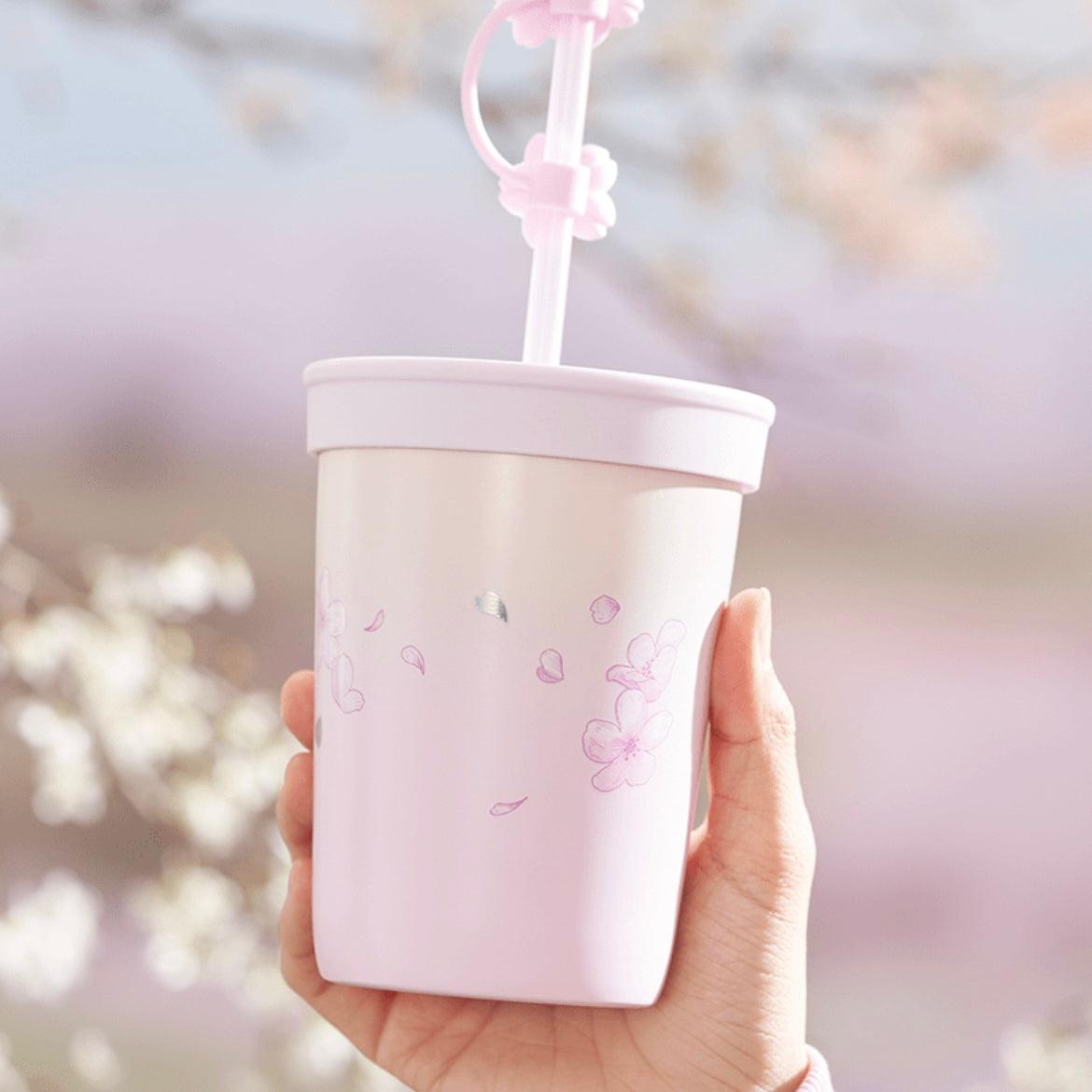 Starbucks 355ml/12oz Cherry Blossom Stainless Steel Straw Cup with Sleeve