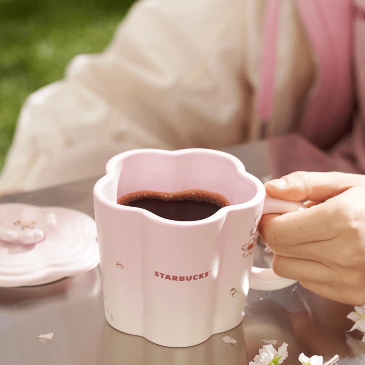 Starbucks 360ml/12oz Cherry Blossom Shaped Ceramic Cup and Lid