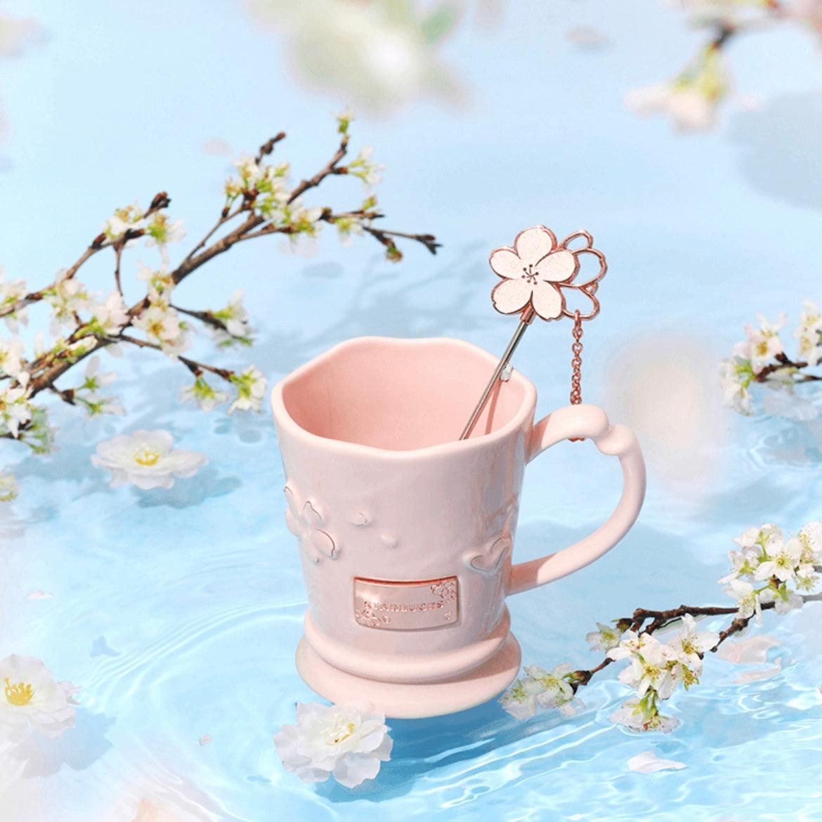 Starbucks 410ml/14oz Cherry Blossom Ceramic Mug with Stirrer