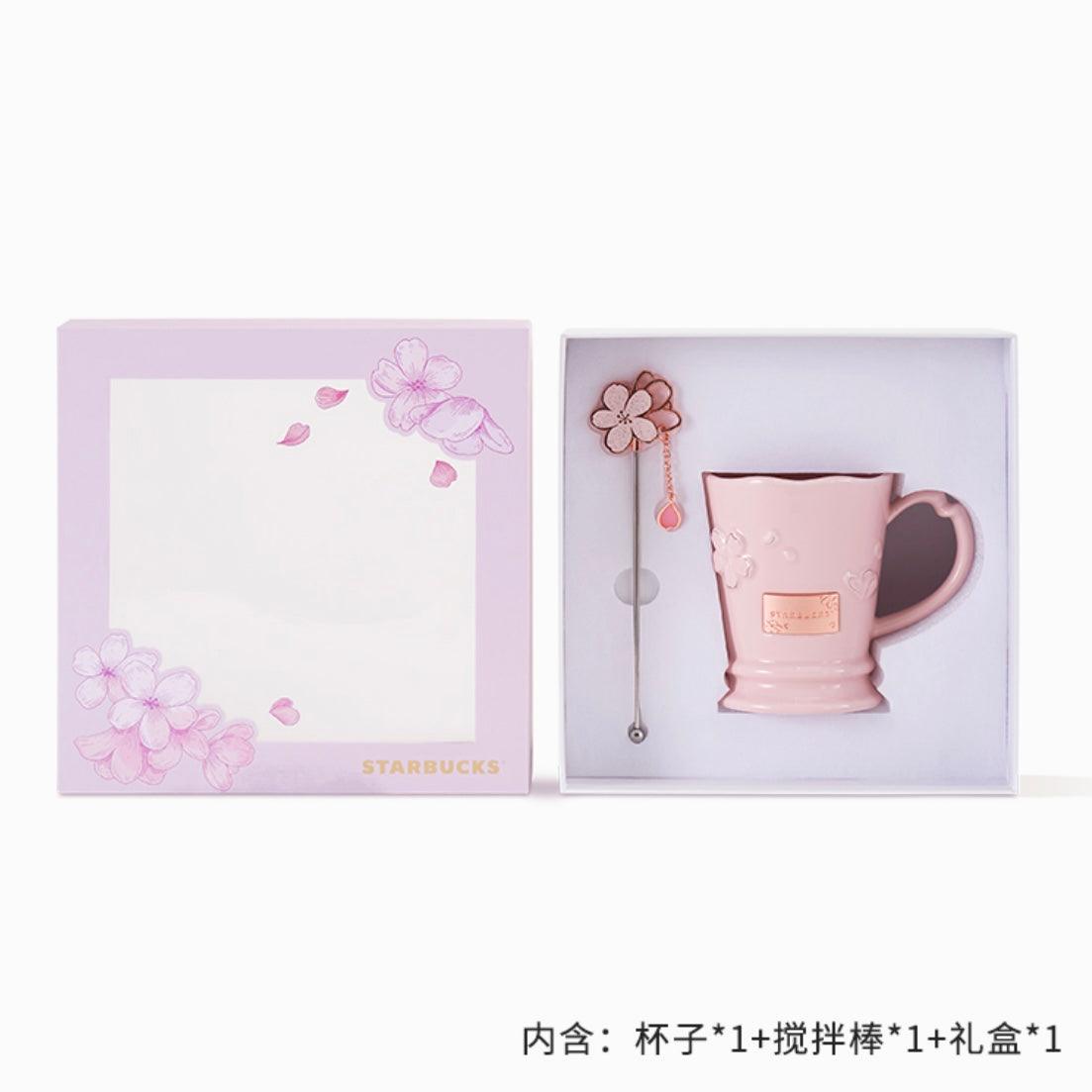 Starbucks 410ml/14oz Cherry Blossom Ceramic Mug with Stirrer