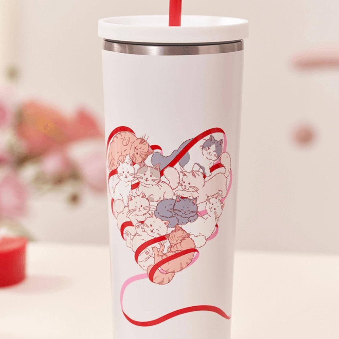 Starbucks 810ml27oz StainlessSteel Straw Cup with Kitten Sleeve