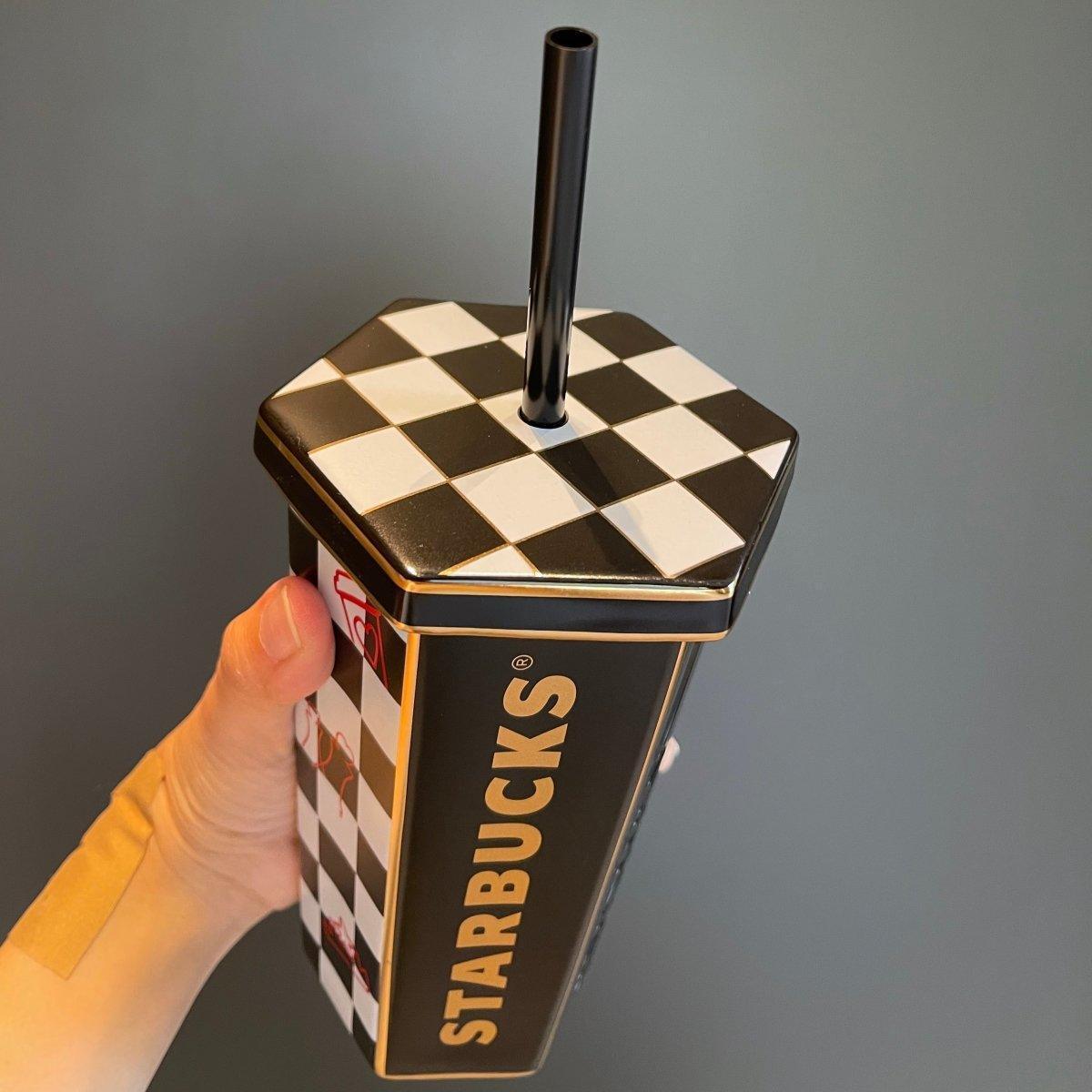 Chess Board Black and White Ceramic Straw Cup 460ml / 15,55oz - Ann Ann Starbucks