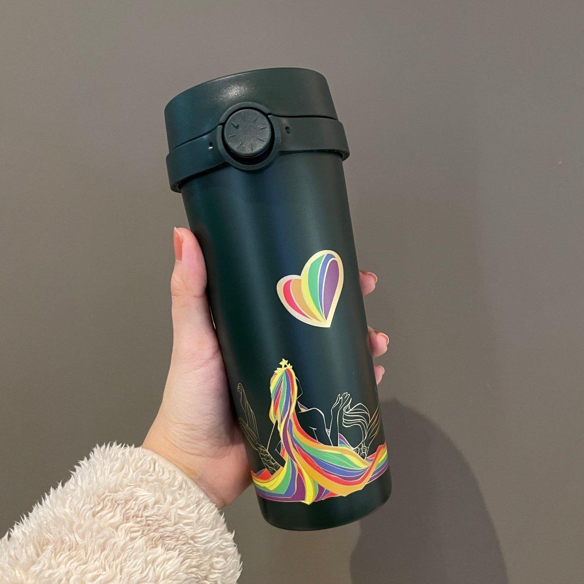 Green and Rainbow Mermaid and Heart Stainless Steel Cup 473ml / 15,99oz - Ann Ann Starbucks