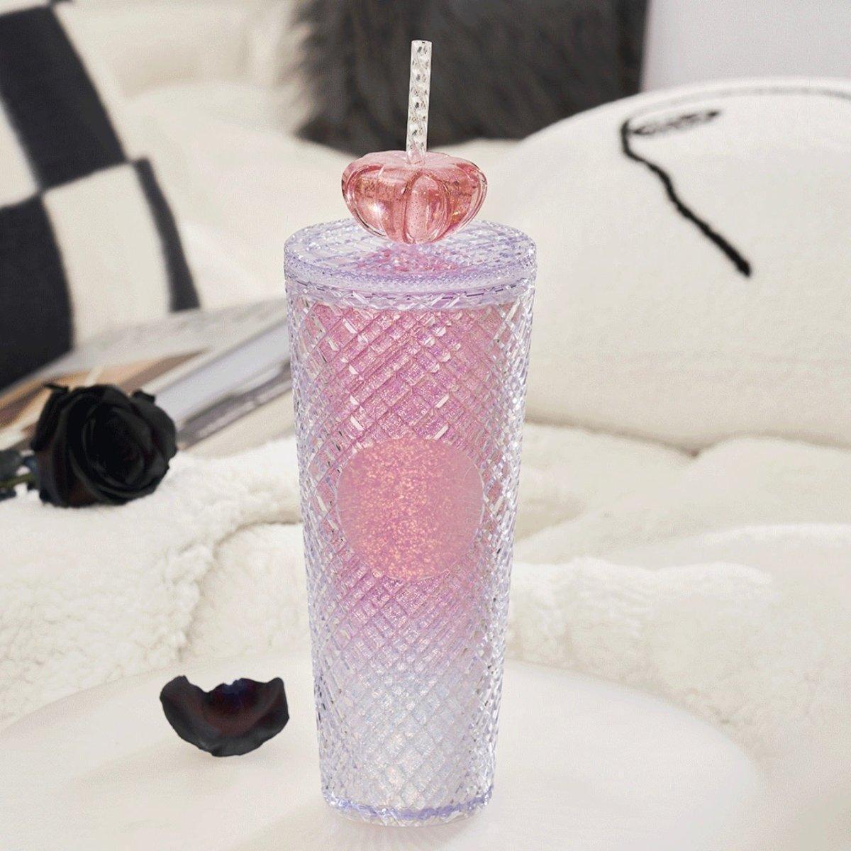 Pink and White Gradient Jeweled Straw Cup with Crown 710ml/24,01oz - Ann Ann Starbucks