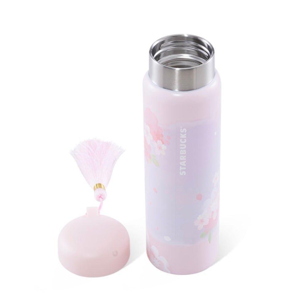 Pink Cherry Blossom Sakura and Bird Stainless Steel Tumbler with Tassel 355ml/12oz - Ann Ann Starbucks