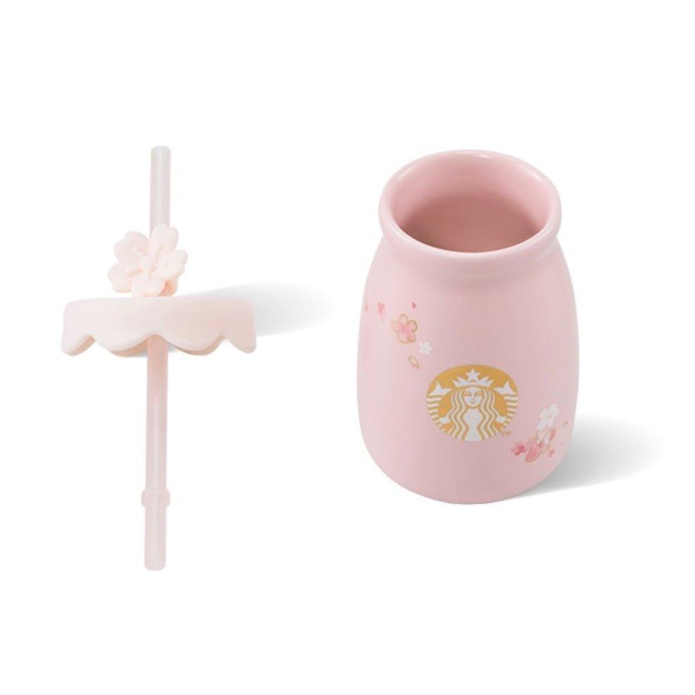 Pink Cherry Blossom Sakura Ceramic Cup withStraw and Topper 330ml/11,16oz - Ann Ann Starbucks