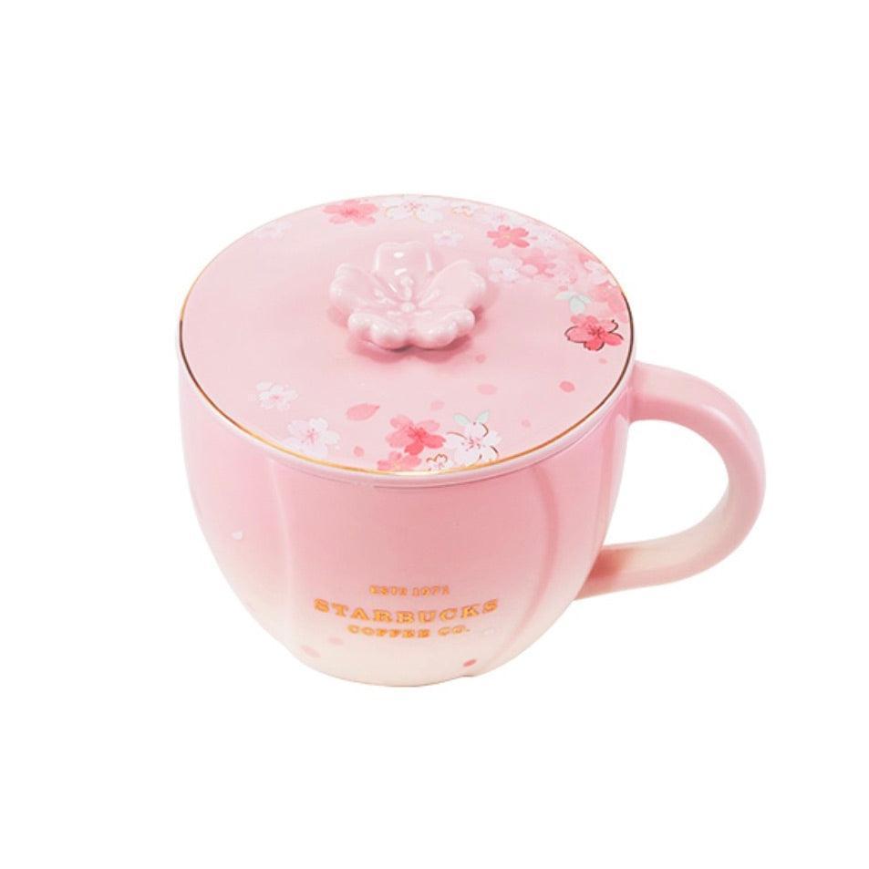 Pink Cherry Blossom Sakura Ceramic Mug with Lid 380ml/12.85oz - Ann Ann Starbucks