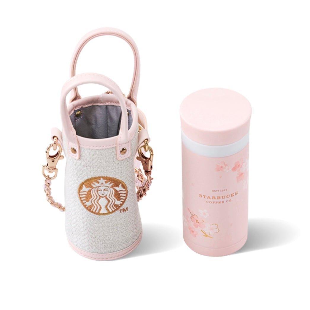 Pink Cherry Blossom Stainless Steel Tumbler with Woven Style Pouch 200ml/6,76oz - Ann Ann Starbucks