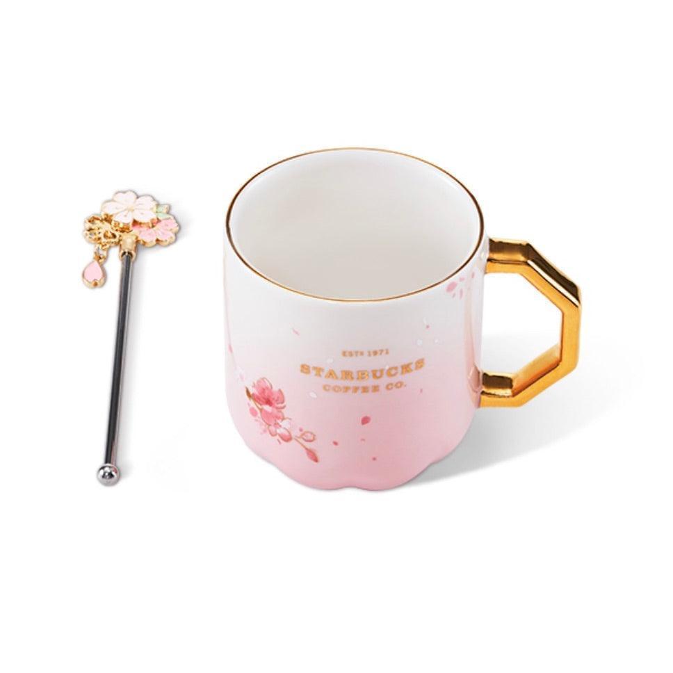 Pink Sakura Ceramic Mug with Stirrer 400ml/13,53oz - Ann Ann Starbucks