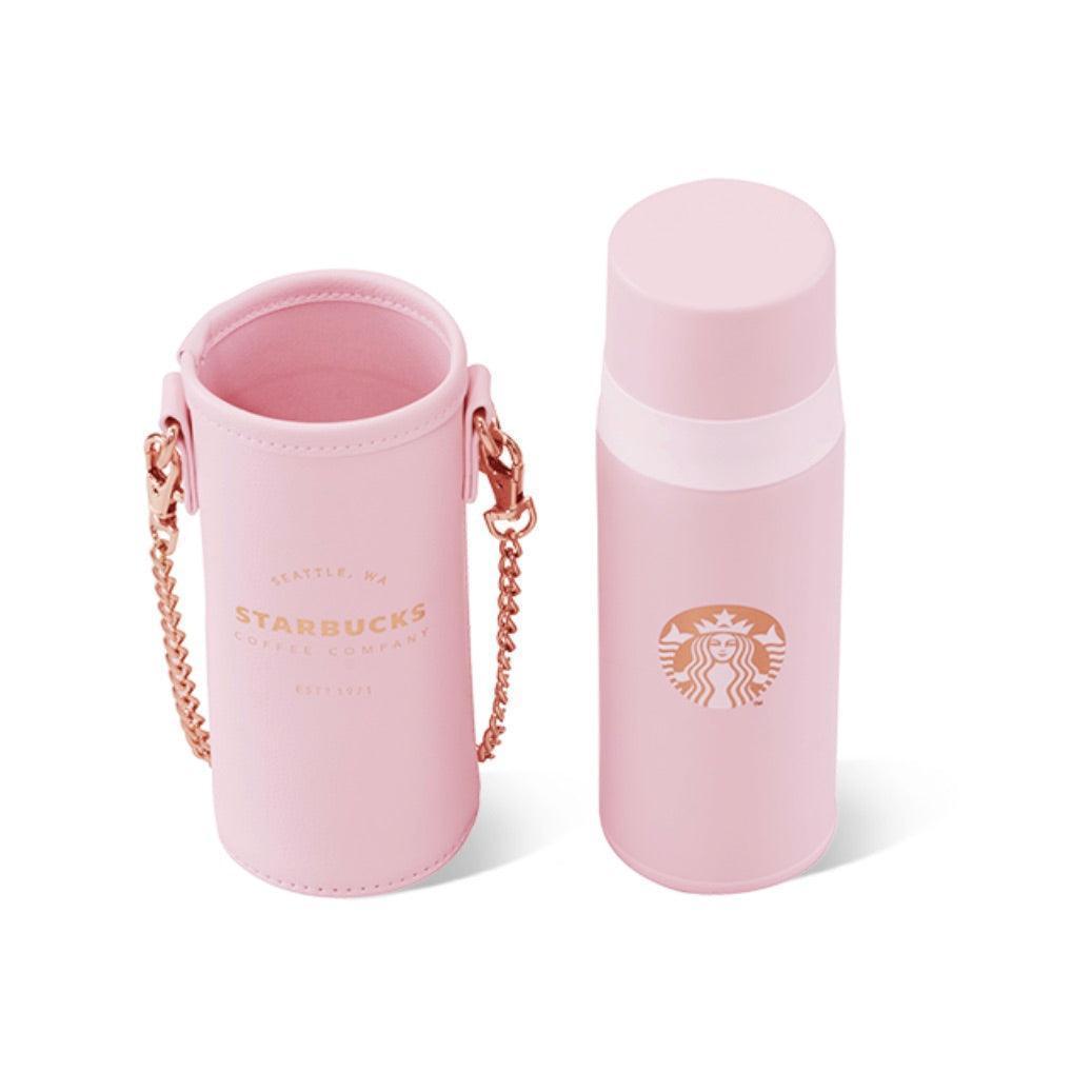 Pink Stainless Steel Vacuum Tumbler with Chain Strapped Pouch 370ml/12,51oz - Ann Ann Starbucks