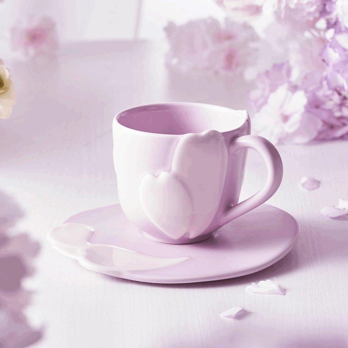 Purple Sakura Petals Ceramic Mug and Plate 237ml/8,01oz - Ann Ann Starbucks