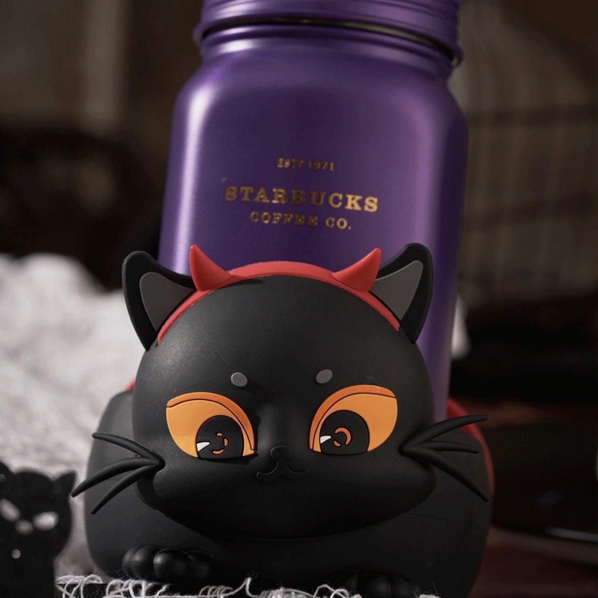 Purple Stainless steel Mason Cup with Black Cat Coaster (Starbucks China Halloween 2021 Edition) - Ann Ann Starbucks