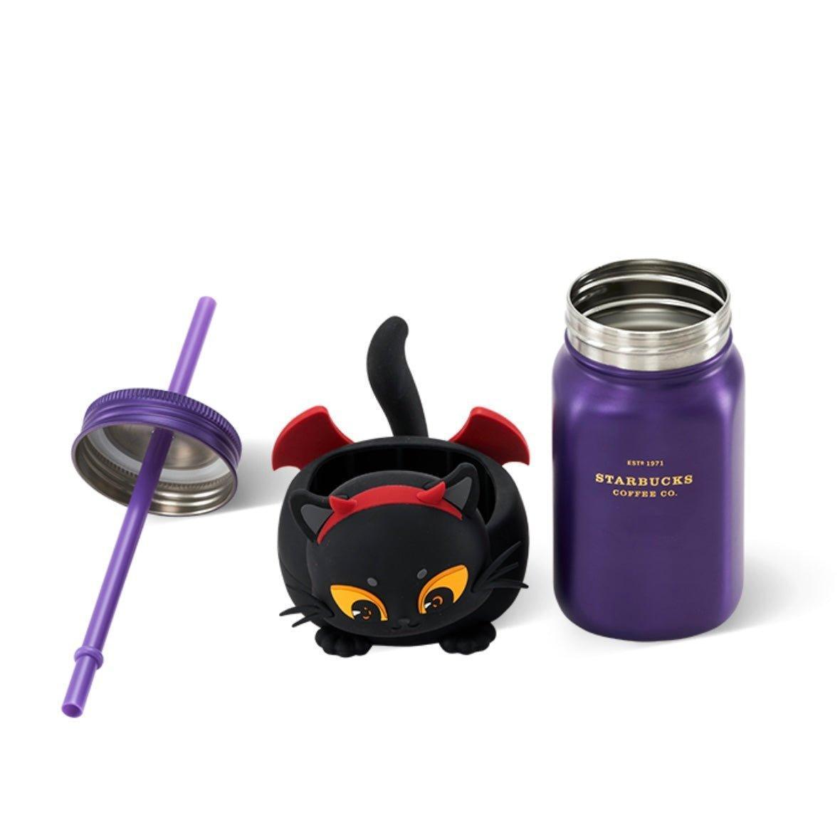 Purple Stainless steel Mason Cup with Black Cat Coaster (Starbucks China Halloween 2021 Edition) - Ann Ann Starbucks