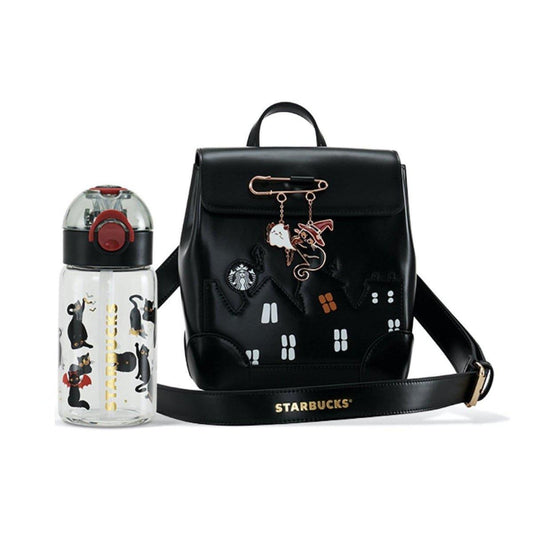 Set of Black Bag with Bag Charm and Glass Tumbler (Starbucks China Halloween 2021 Edition) - Ann Ann Starbucks