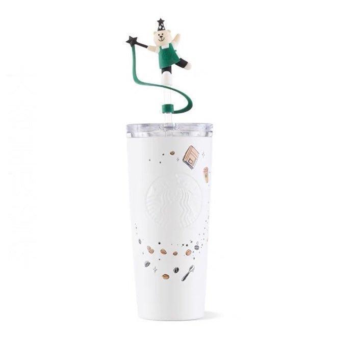 Stainless Steel 473ml/16oz Cup with Wizard Bear Topper Straw (Starbucks Wizard Bear 2022 Collection) - Ann Ann Starbucks