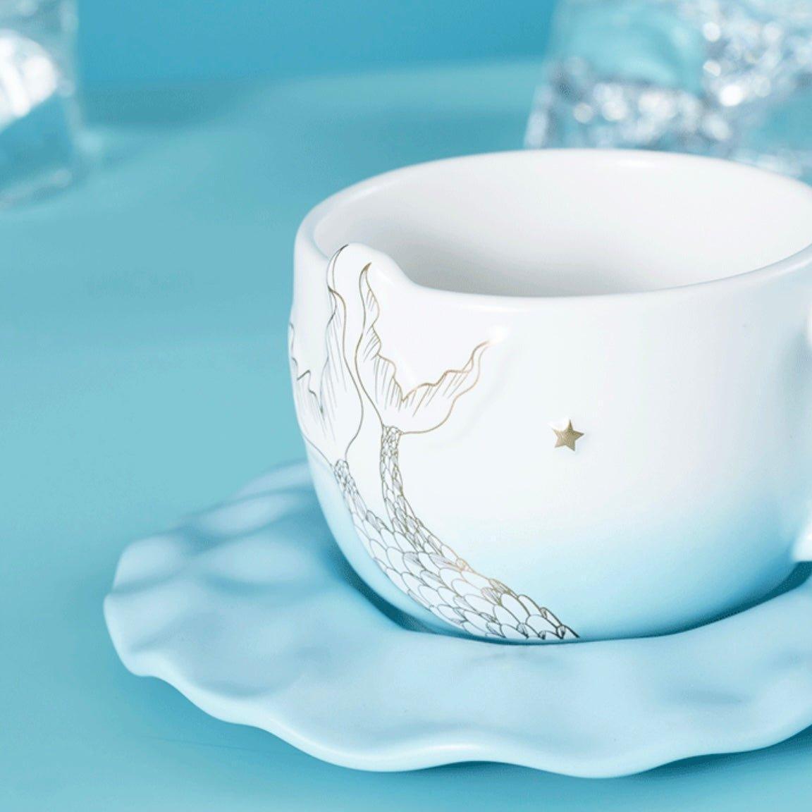 Starbucks 296ml/10oz Anniversary Ocean Mermaid Coffee Cup with Sea-wave Saucer - Ann Ann Starbucks