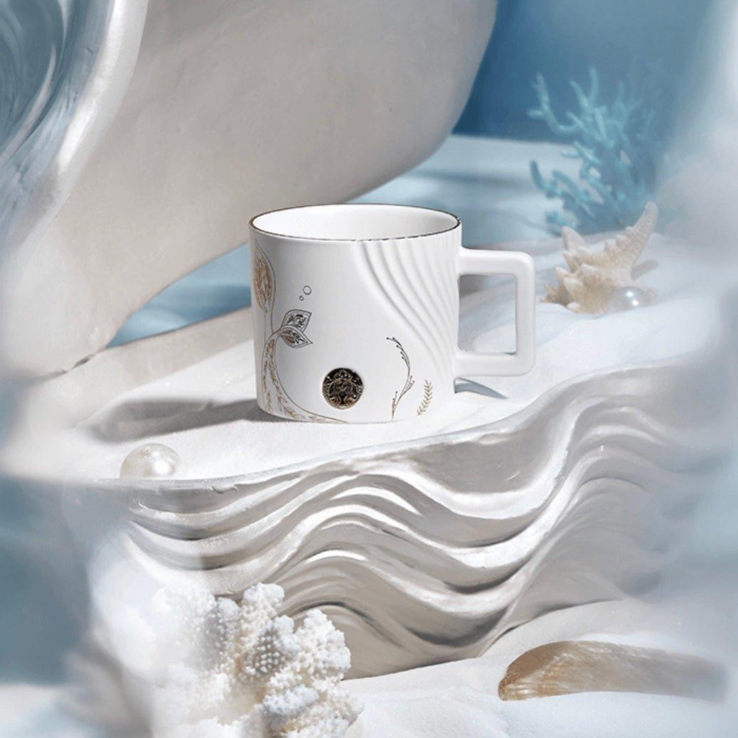 Starbucks 315ml/12oz White Gold Mermaid Tail Ceramic Mug - Ann Ann Starbucks