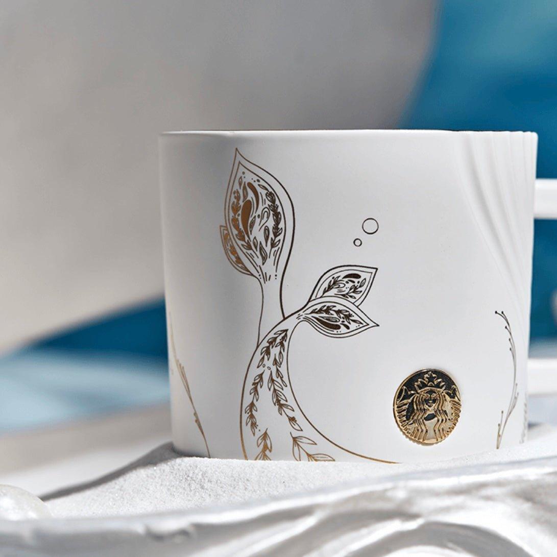 Starbucks 315ml/12oz White Gold Mermaid Tail Ceramic Mug - Ann Ann Starbucks