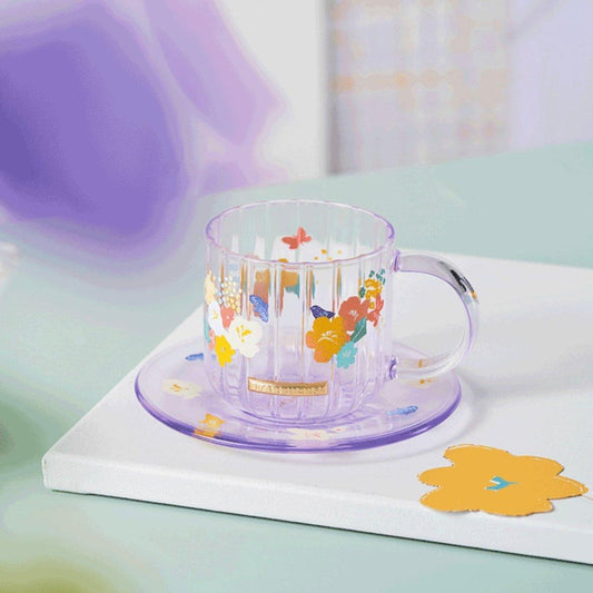 Starbucks 350ml/12oz Blooming Flowers Transparent Glass Cup with Saucer - Ann Ann Starbucks