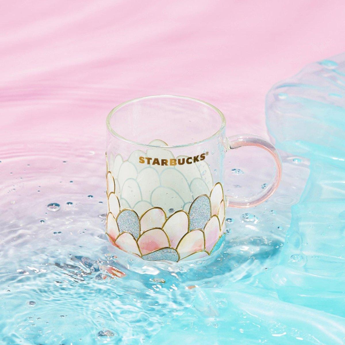 Starbucks 355ml/12oz Anniversary Phantom Pink Mermaid Scale Pattern Glass Cup - Ann Ann Starbucks