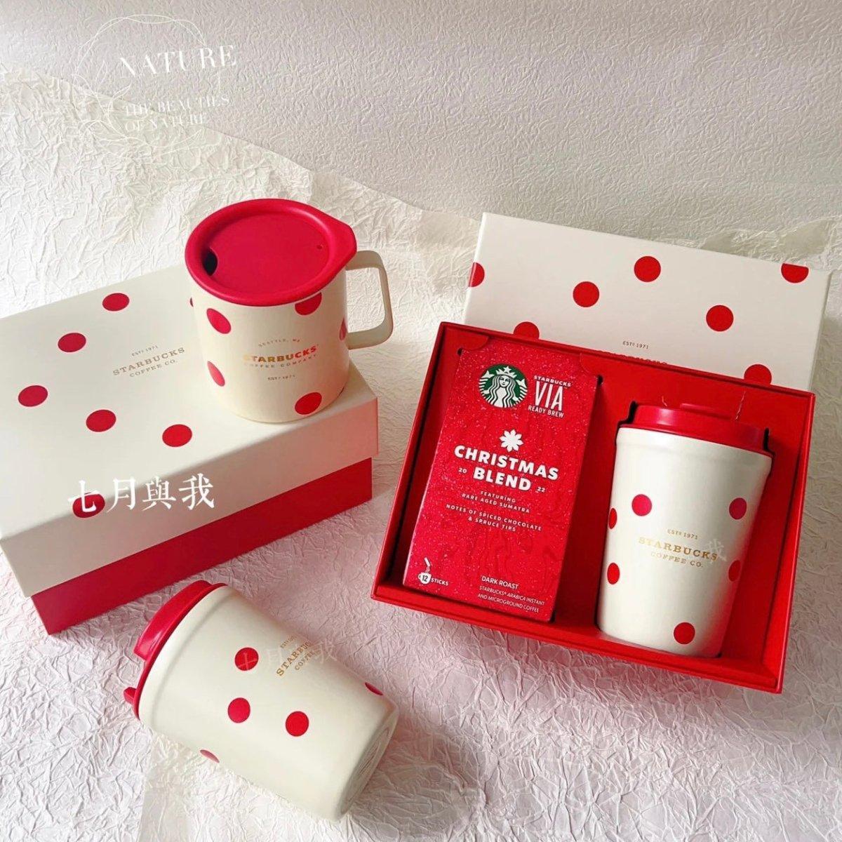 Starbucks 355ml/12oz Christmas Polka Dots Stainless Steel Cup (exclusive of Coffee Beans) - Ann Ann Starbucks